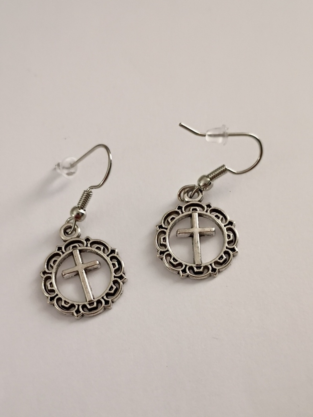 Sterling-Tone Cross Filigree Drop Earrings - Women Jewelry